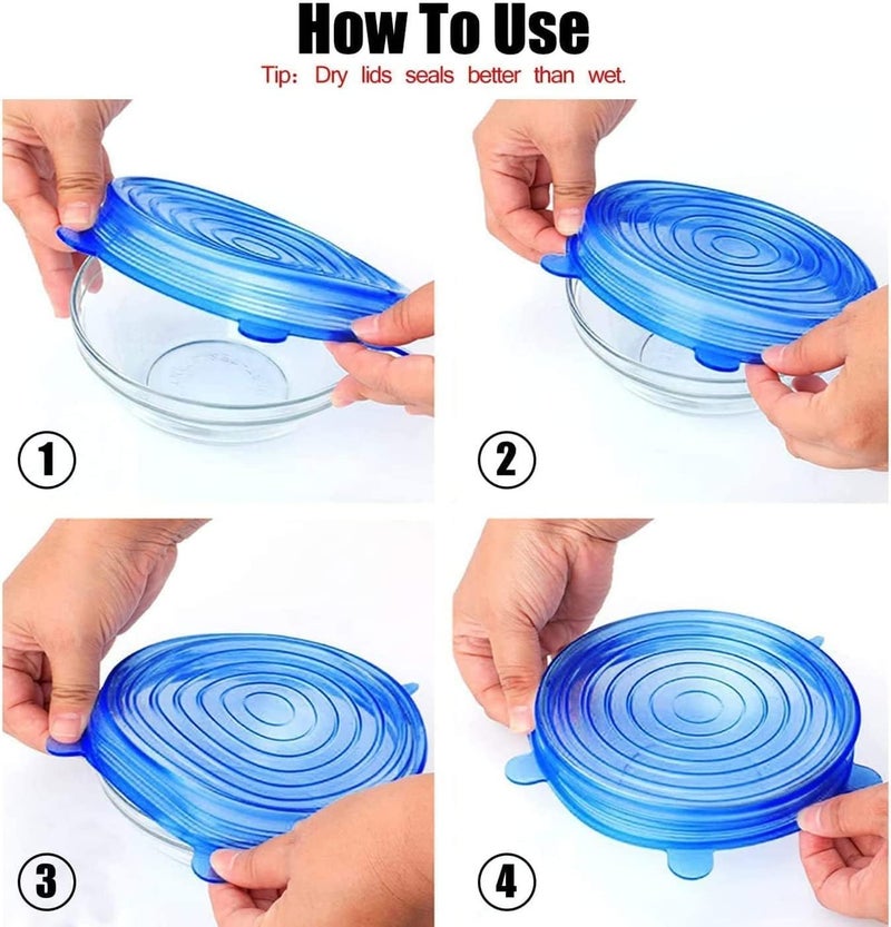 Home-Brand Home Brand Silicone Stretch Lids 6 Pack, Suction Lid Multi Size Reusable Durable Food Storage Covers For Bowls, Cups, Pots, Food Fresh Saver Cover(Blue) - Image 3